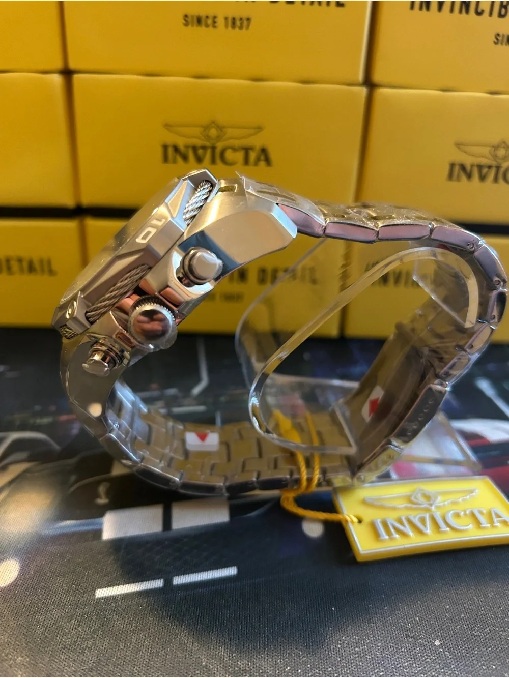 Invicta Bolt 50mm Silver-Tone Chronograph Bracelet Watch